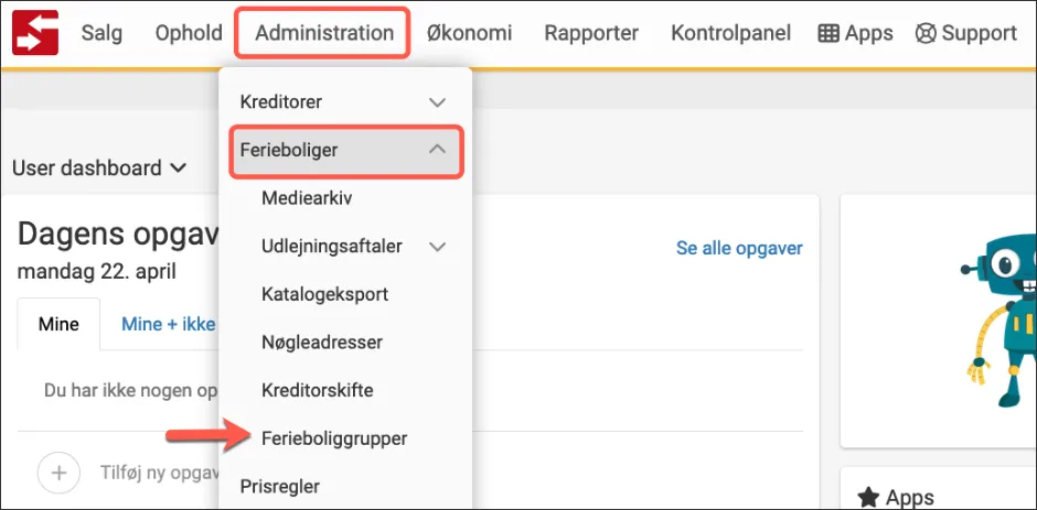 ferieboliggrupper i menuen