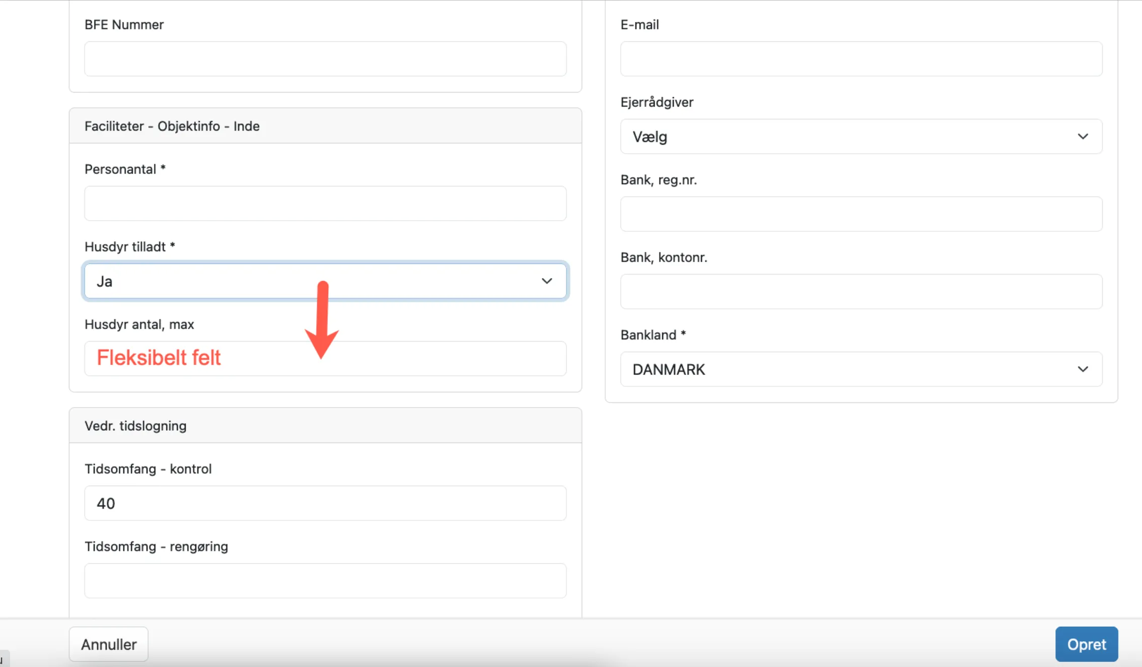 Eksempel på et fleksibelt felt