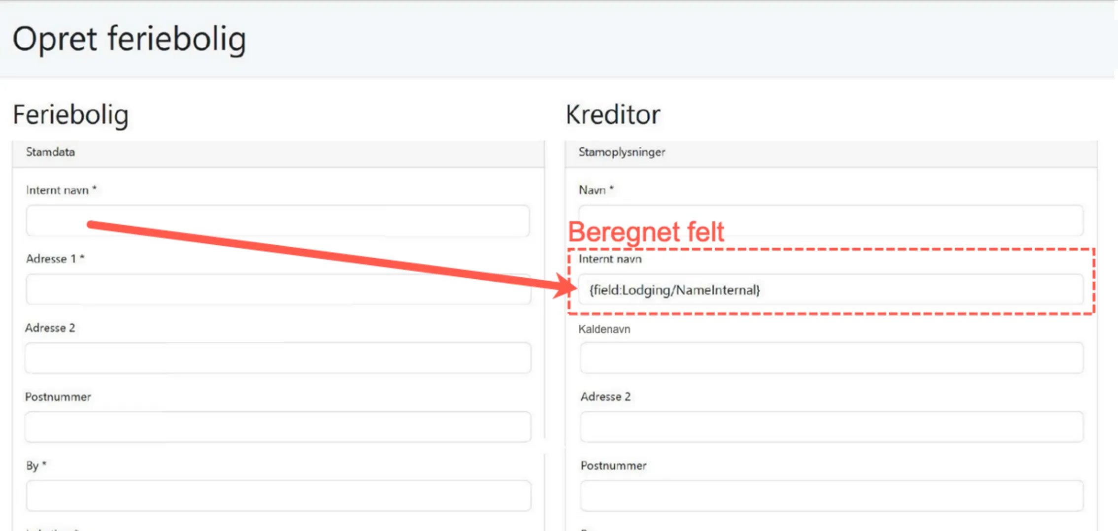 Eksempel på et beregnet felt