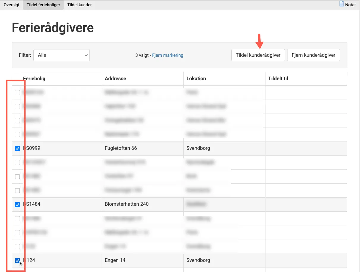 Vælg ferieboliger til rådgiveren