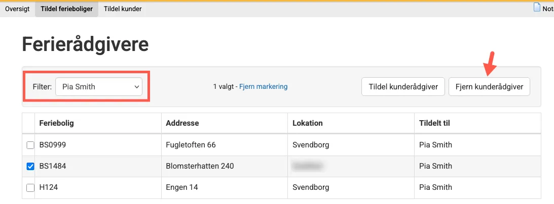 Fjern en feriebolig fra en ferierådgiver