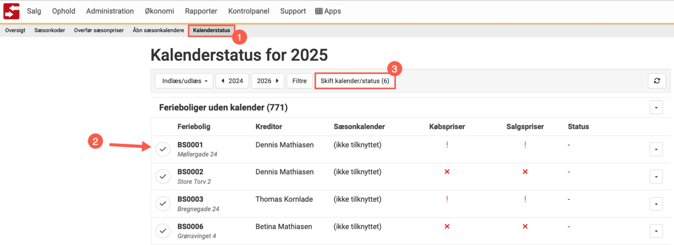 Markér ferieboliger der skal flyttes