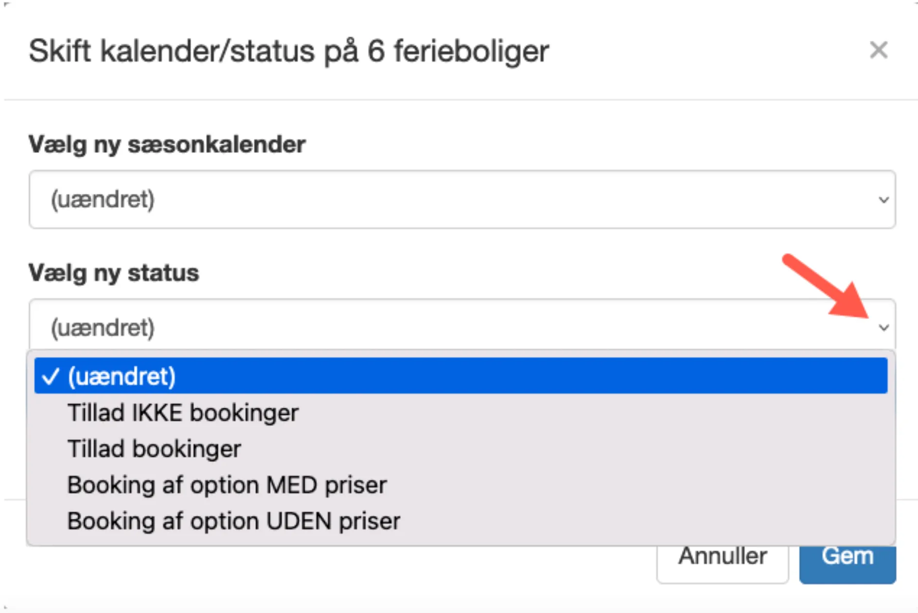 Vælg evt status
