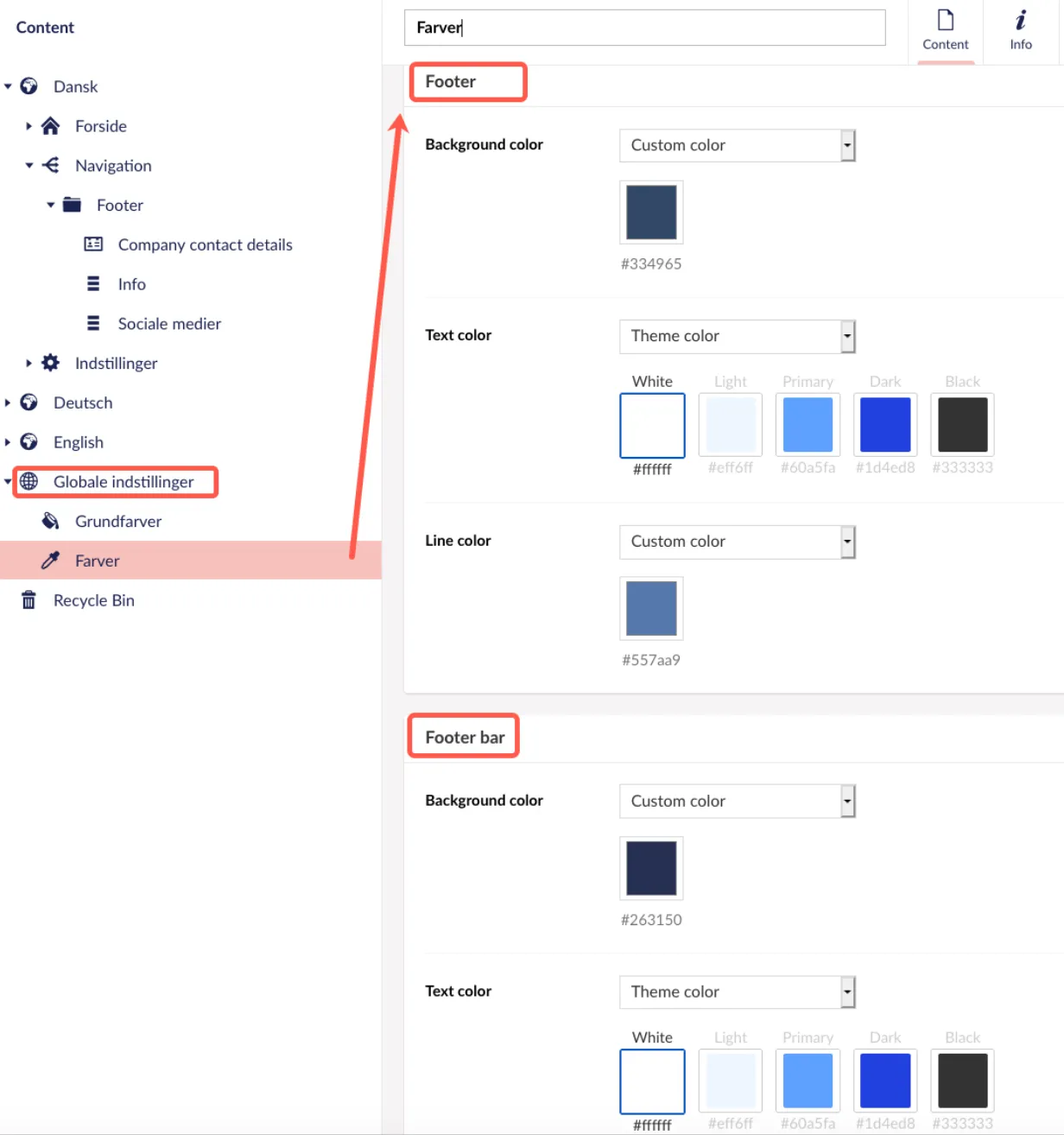 Ændre farve i Footer