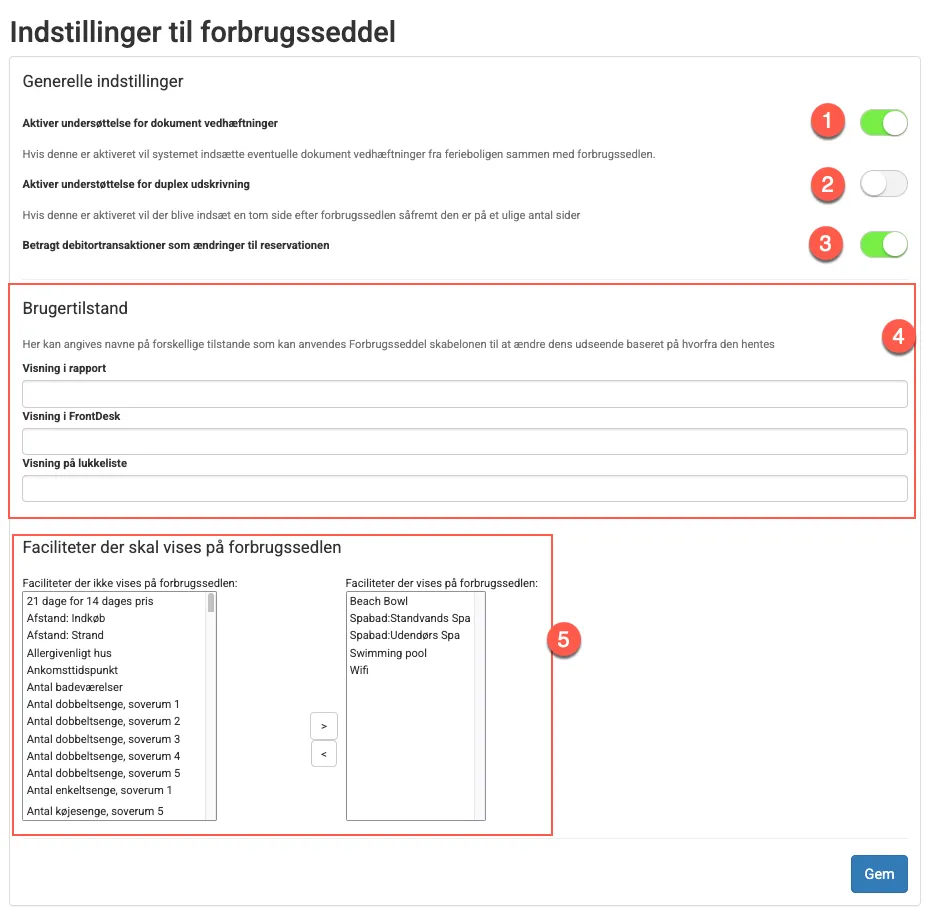 Indstillinger for forbrugssedler