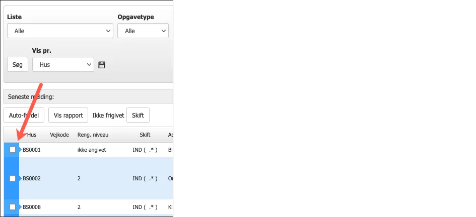 Farvet felt først i en række
