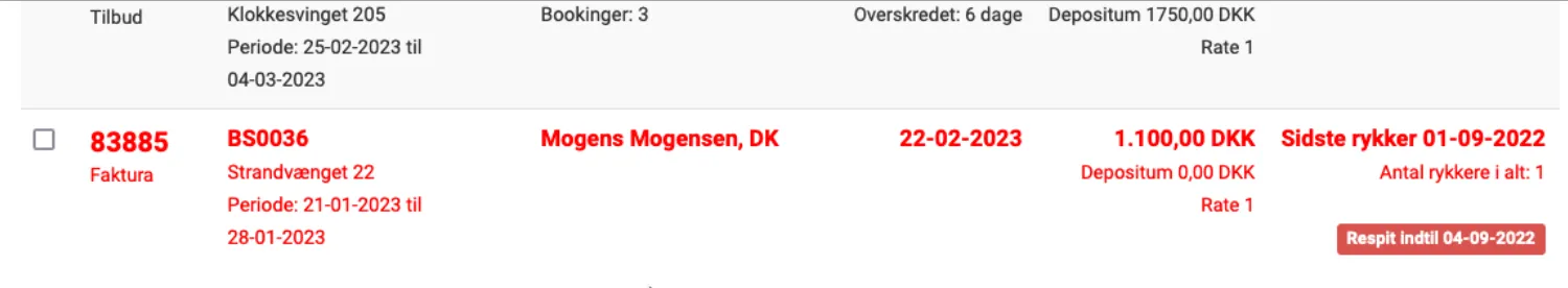 Hvis reservationen står med rødt