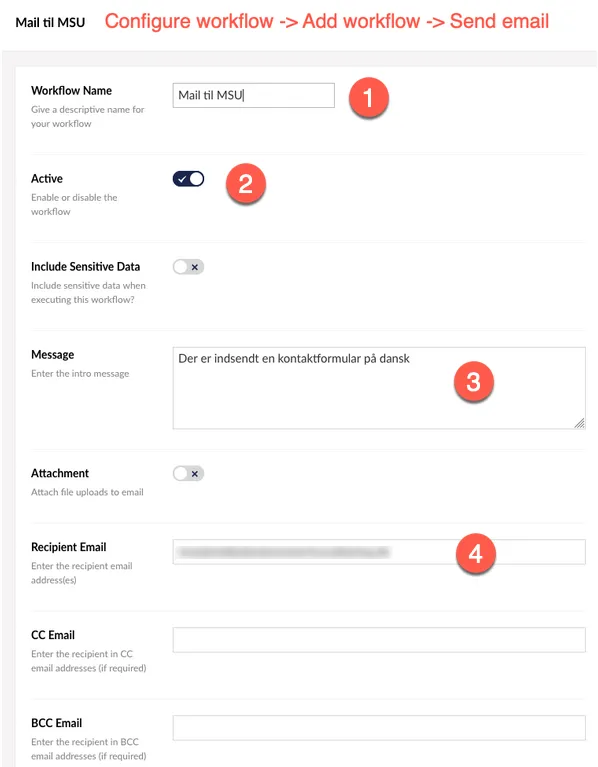 Opsæt email i workflow