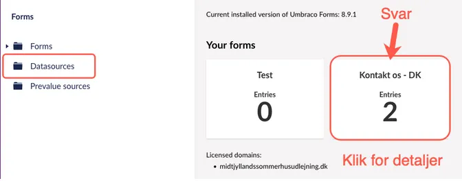 Antal svar indsendt via formular