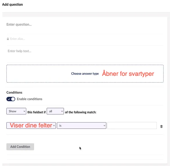 Forhold for et felt