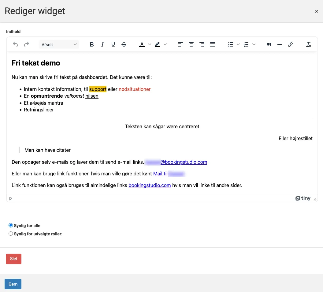 Widget Fritekst