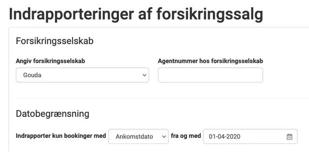 Vælg forsikringsselskab og datobegrænsning