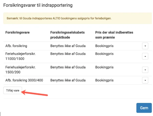 Vælg forsikringsselskab og datobegrænsning