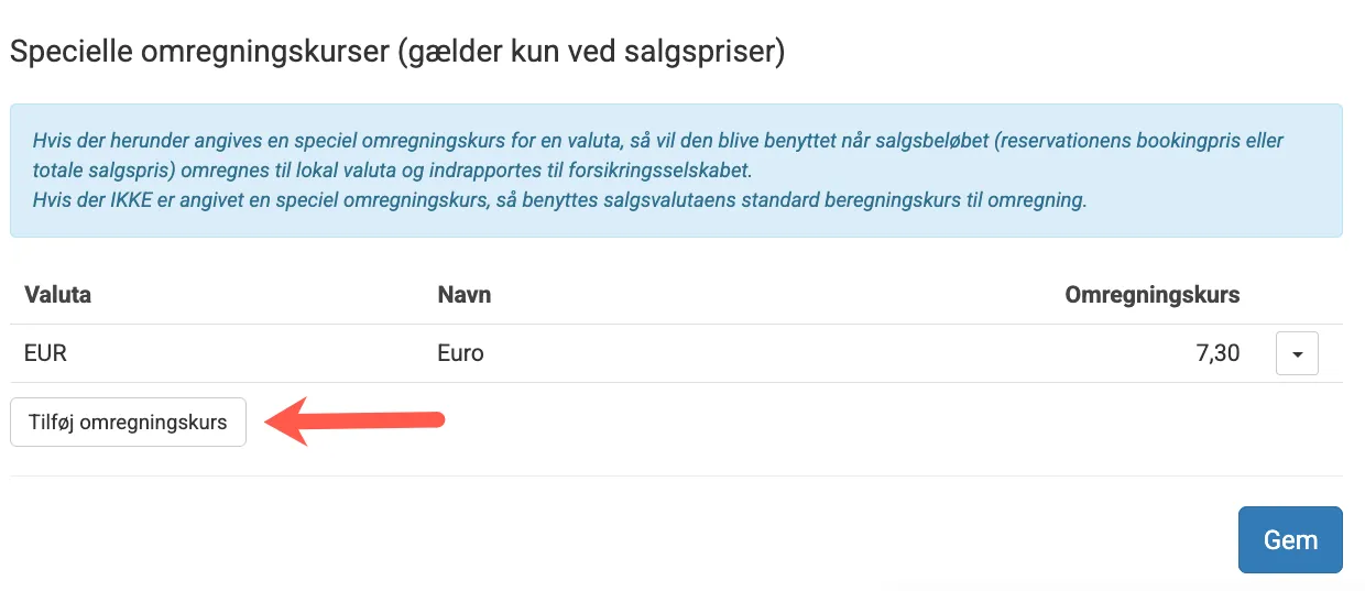 Tilføj omregningskurs til indrapportering til forsikringsselskaber