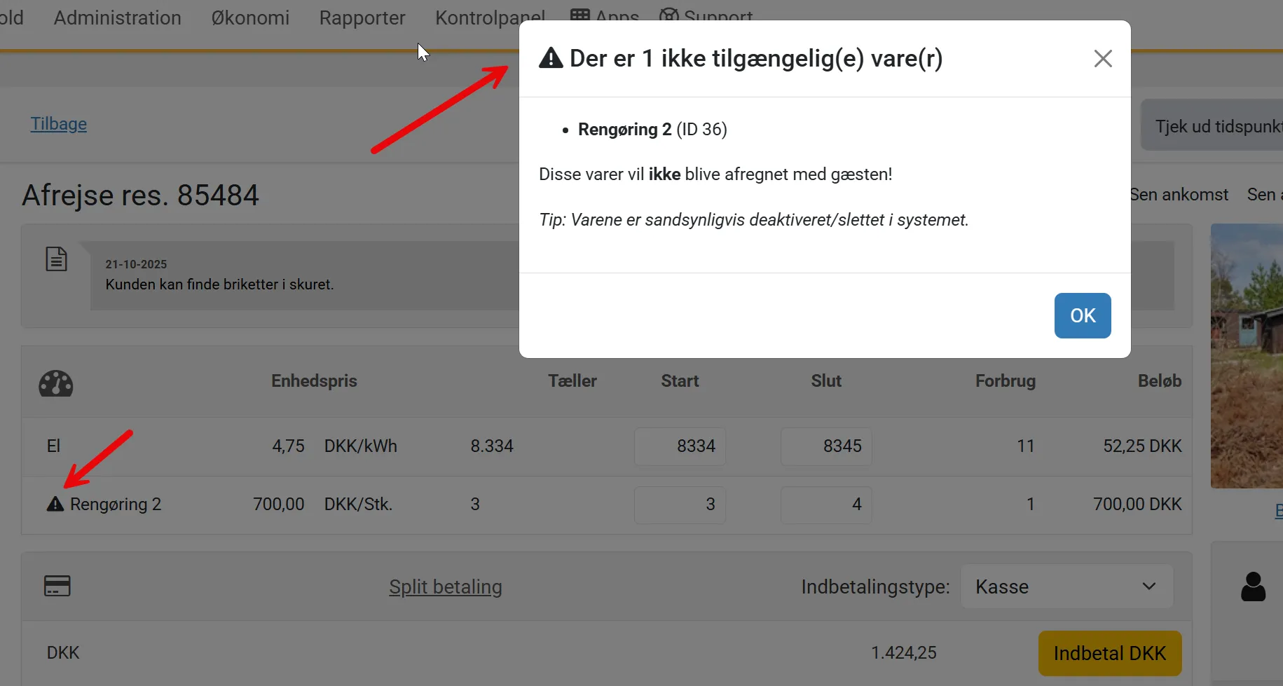 Advarsel hvis en vare ikke længere er tilgængelig