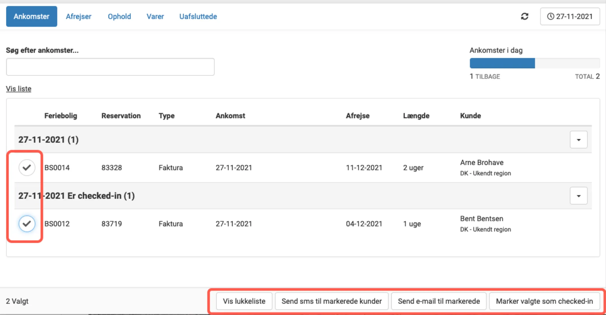 Når en reservation markeres