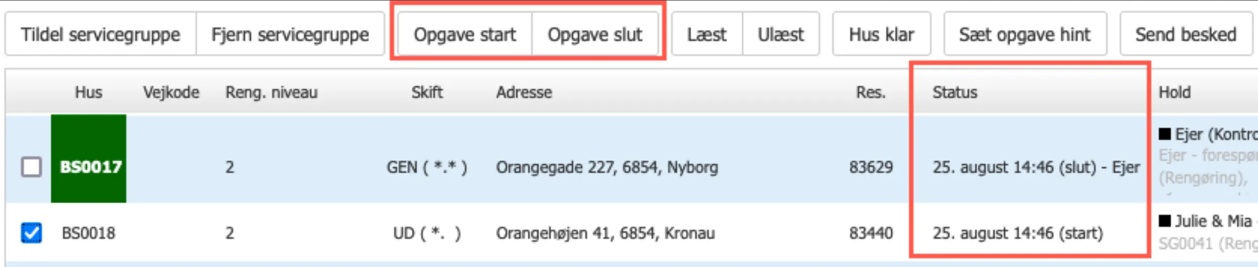 Opgave start og slut