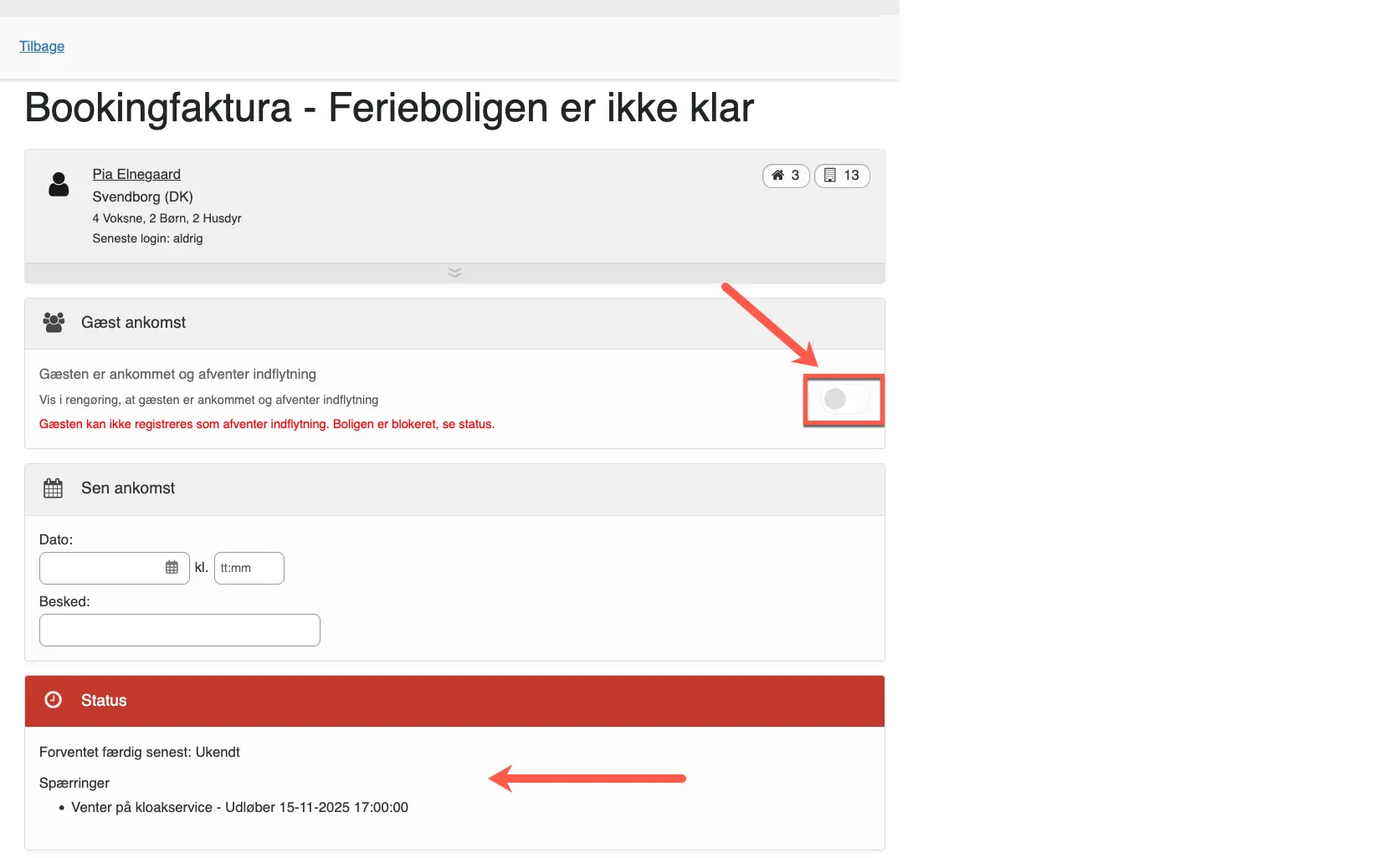 ikke muligt at bruge "Gæst venter" ved blokering