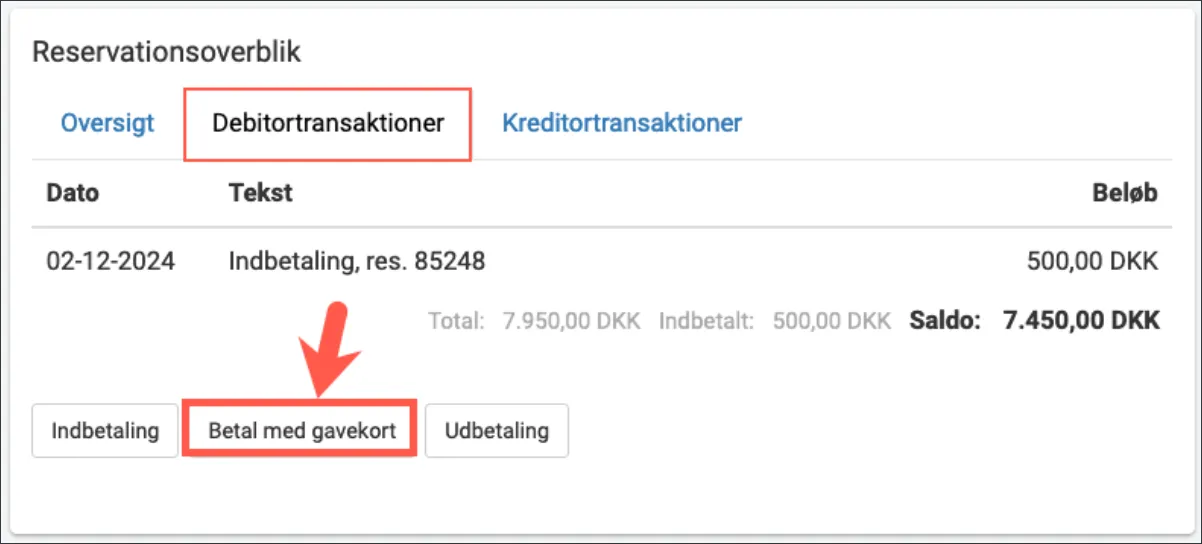 Betal med gavekort via debitortransaktioner
