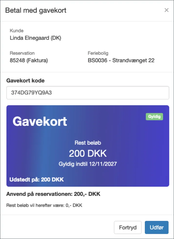 Validering af gavekort