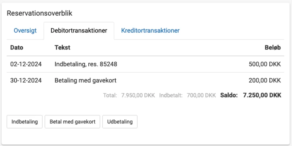 Visning af at der er betalt med gavekort