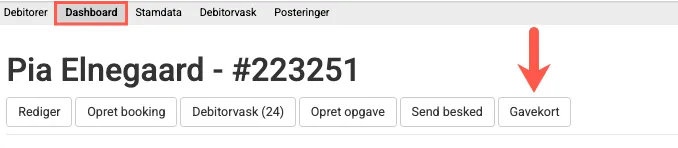 Knap til gavekort på en kundes dashboard