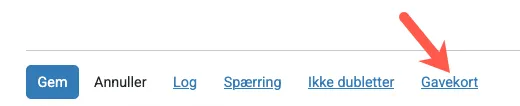 Link til gavekort på en kundes stamdata