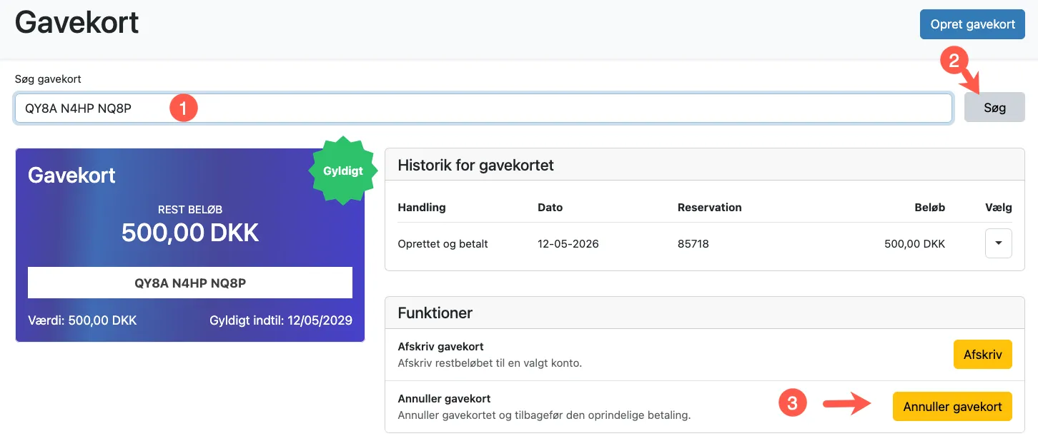 Annuller et gavekort