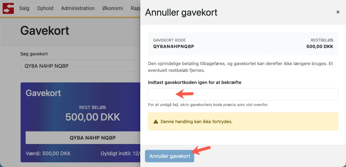 Annuller et gavekort