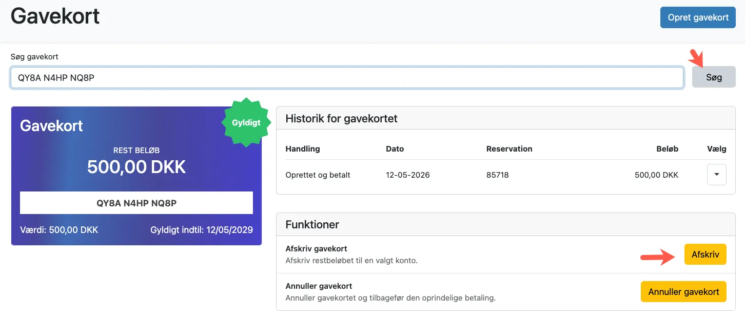 Vælg afskriv gavekort
