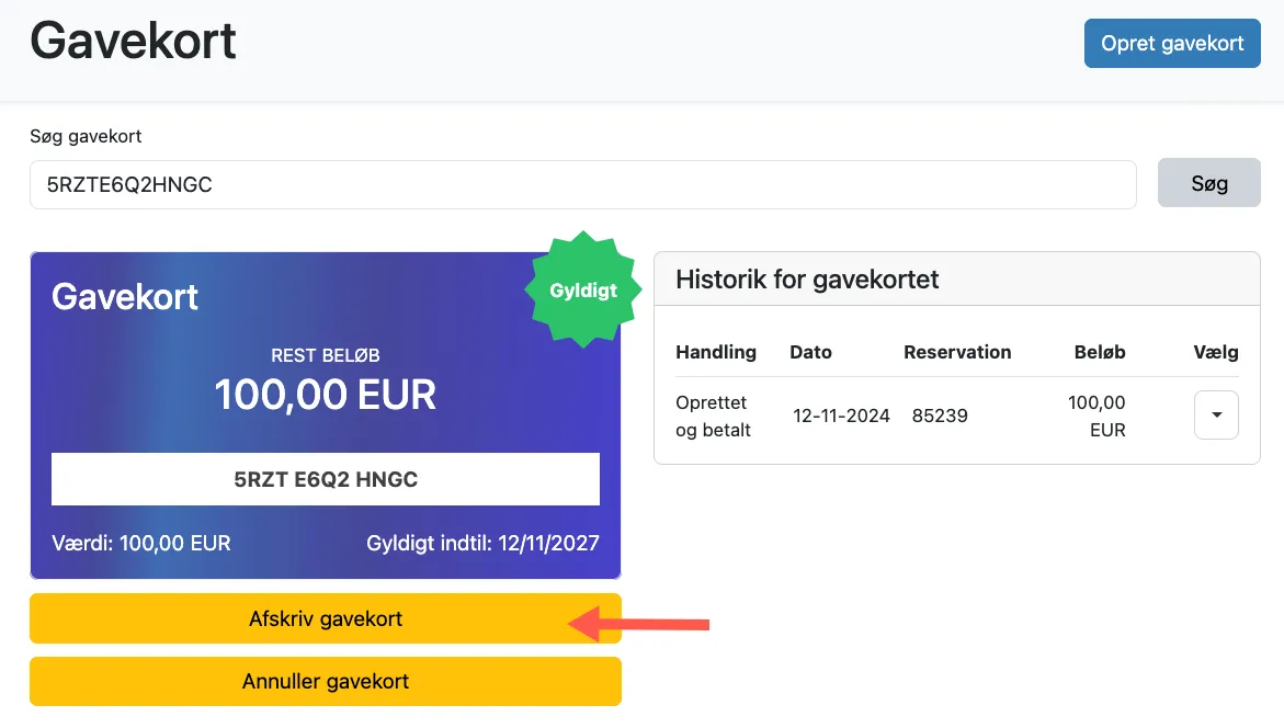 Vælg afskriv gavekort