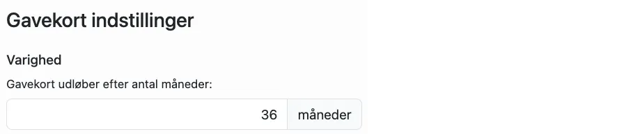 indstilling for varighed af gavekort