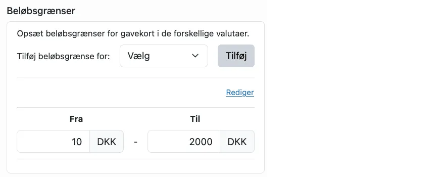 indstilling for varighed af gavekort