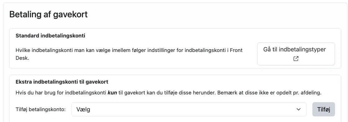 indstilling for konti til betaling med gavekort
