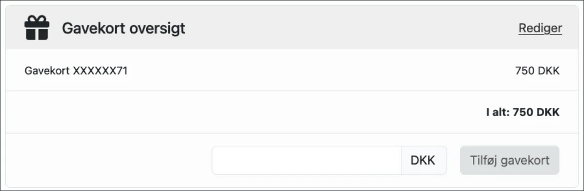 Skriv beløb og tilføj til gavekort