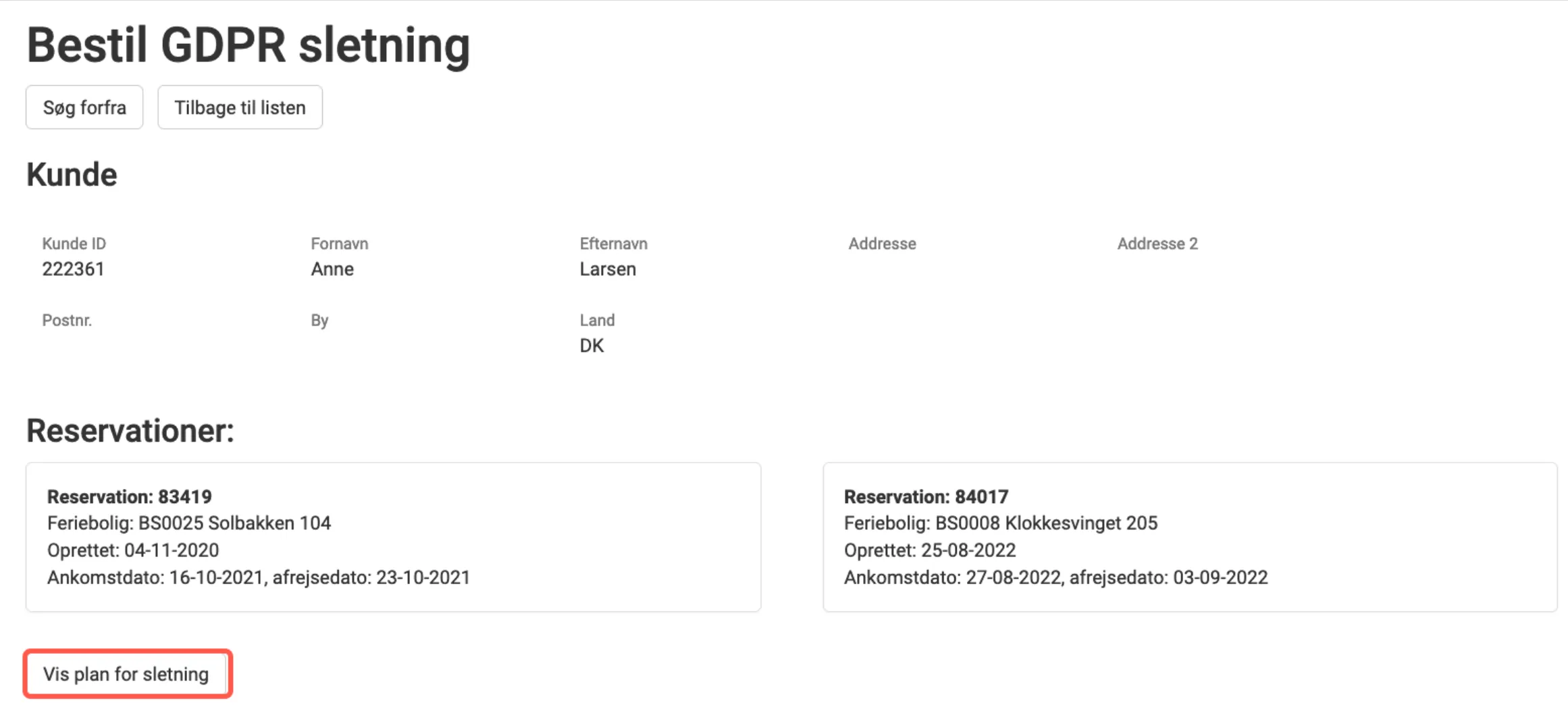 Oversigt over kundens oplysninger