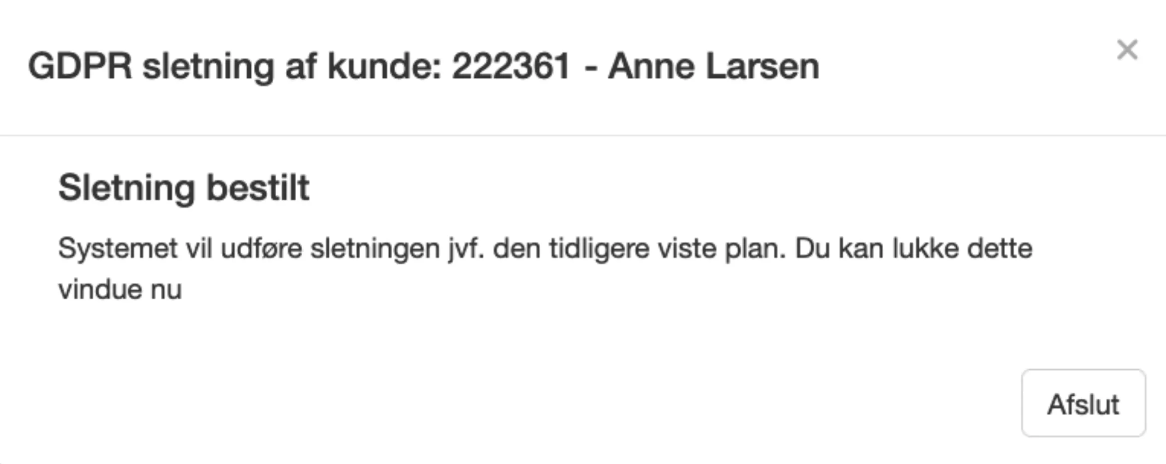 Bekræftelse på sletning