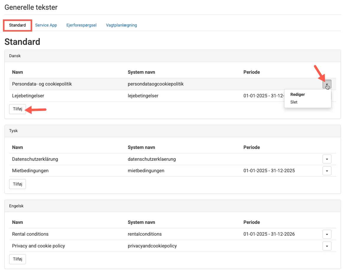 Generelle tekster (standard)