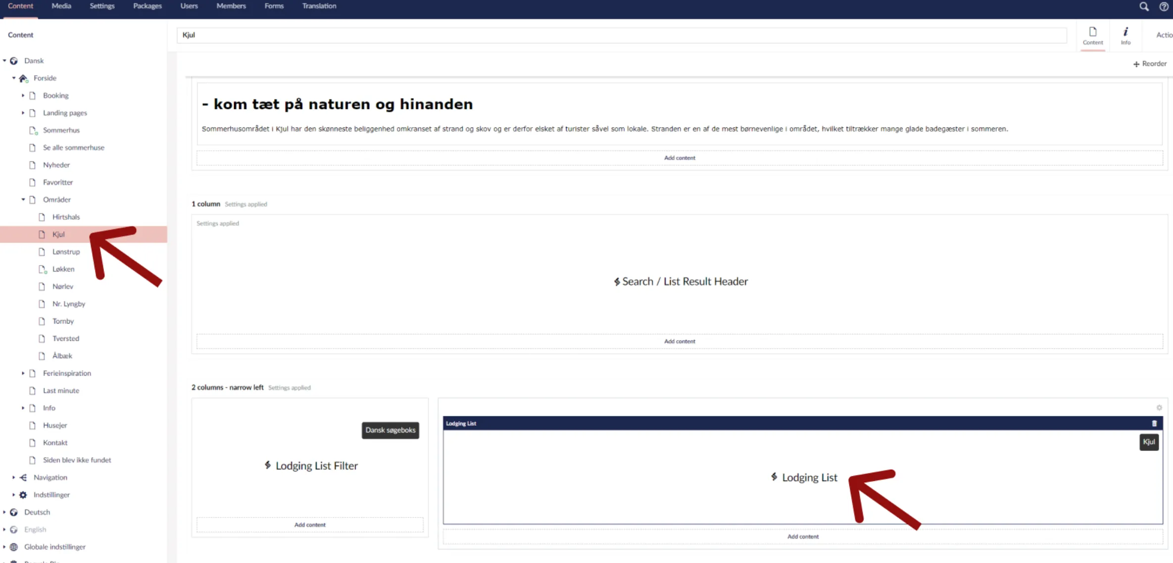 Klik på Lodging List