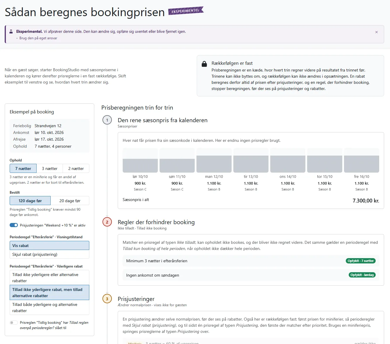 Guiden viser prisberegningen trin for trin ud fra et eksempel