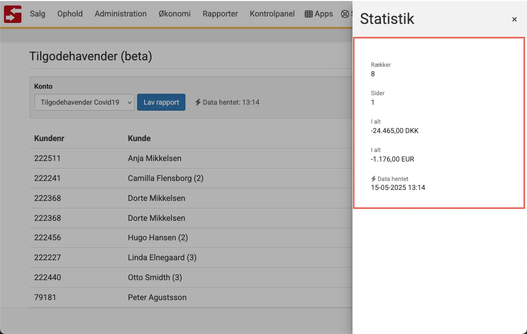 Liste med tilgodehavender