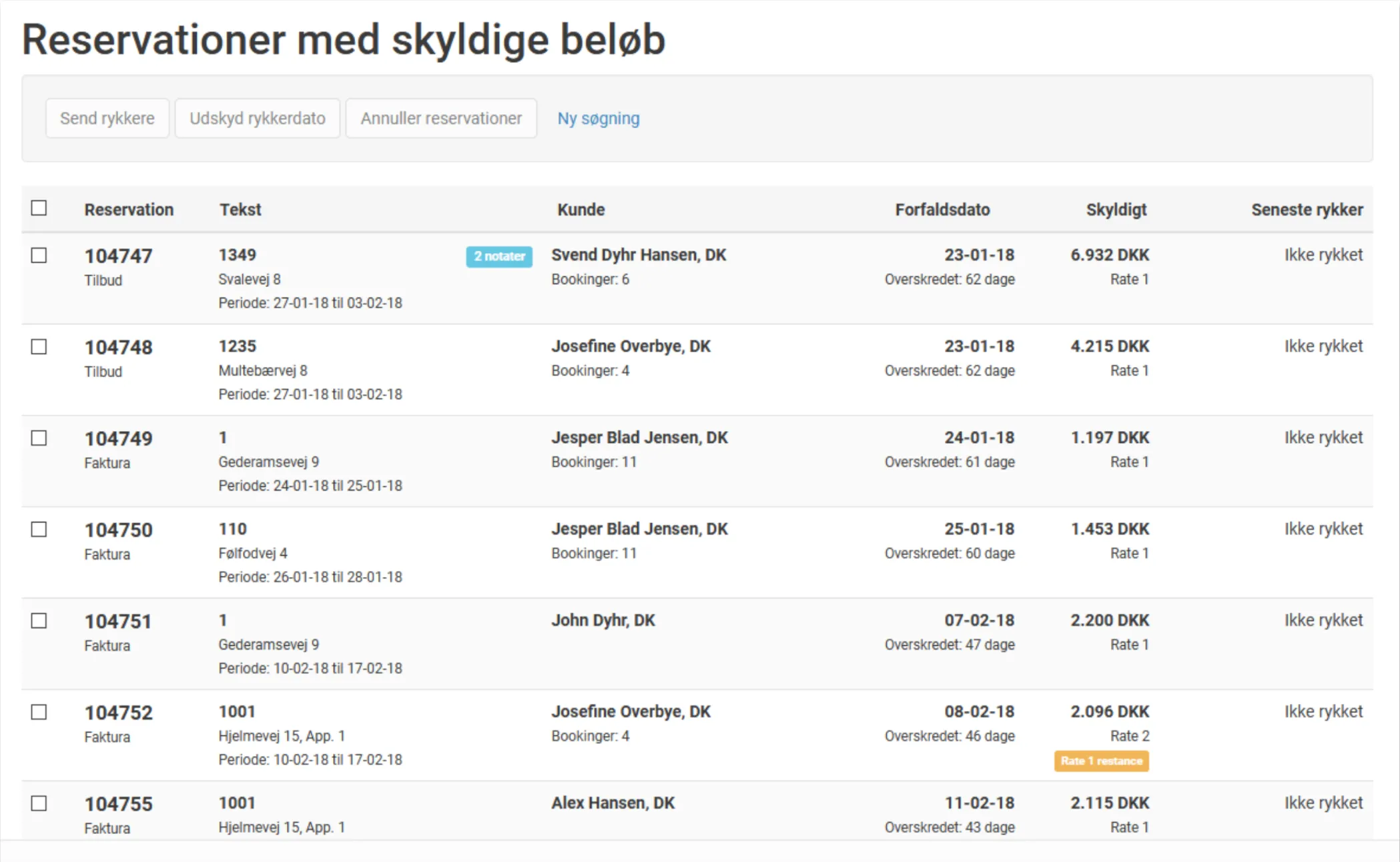 Håndtere reservationer