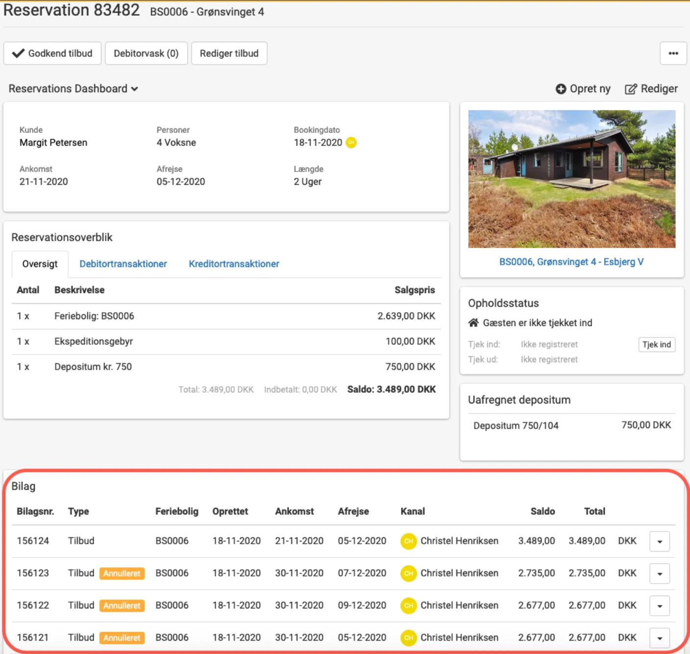flere tilbud på en reservation