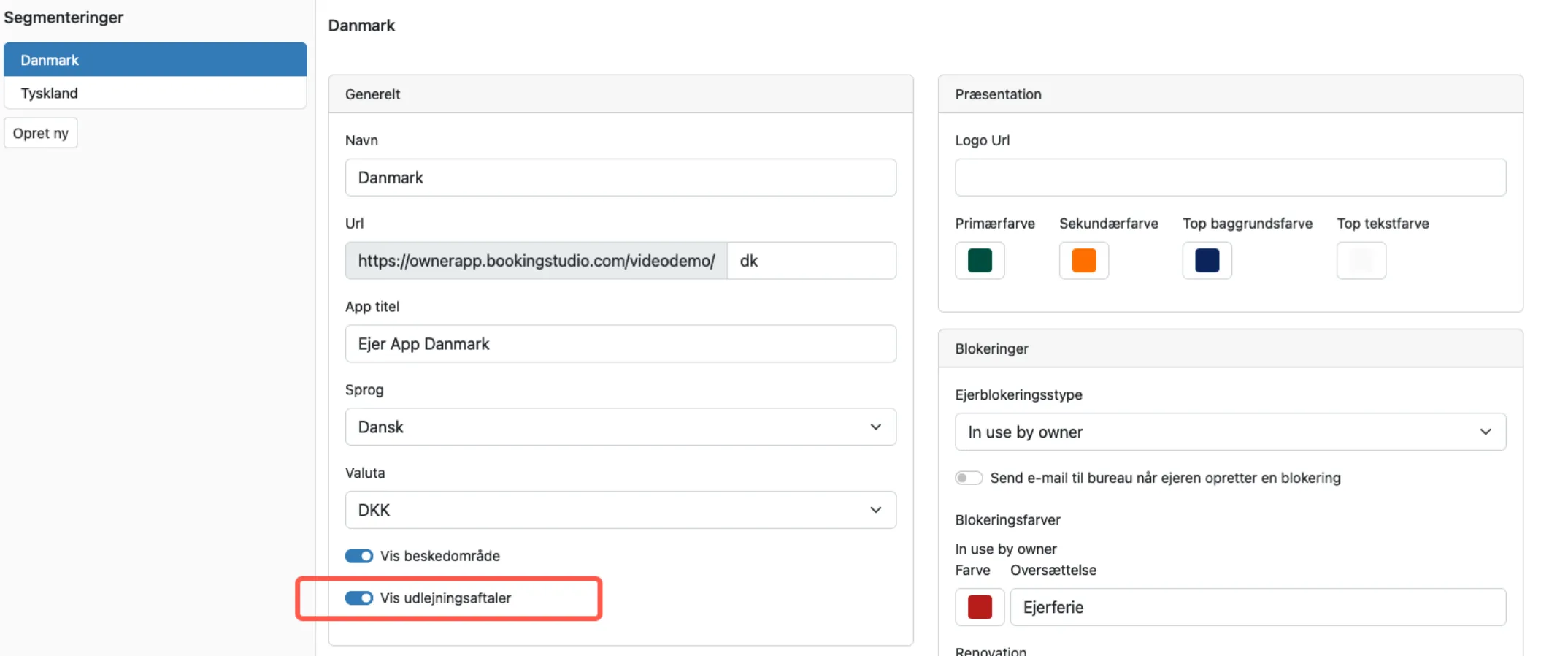 Slå indstilling for Vis Udlejningsaftaler til