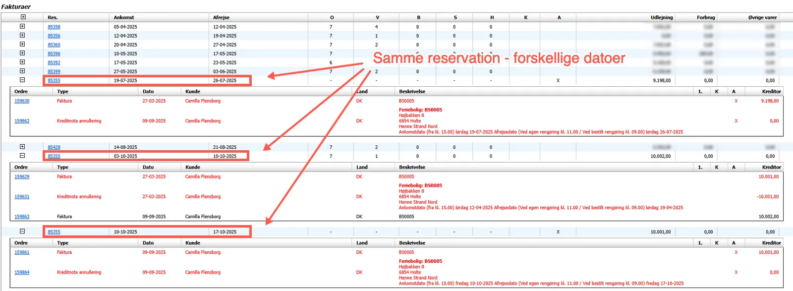 Visning af genudlejninger som separate reservationer