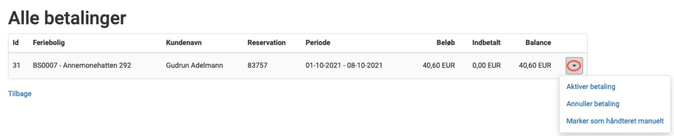 Oversigt over alle betalinger
