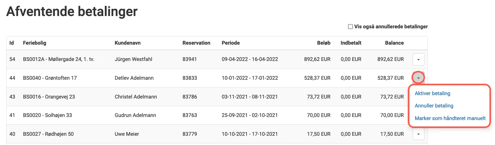 Afventende betalinger