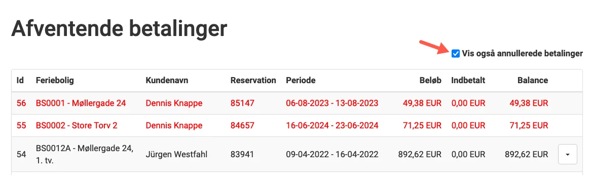 Annullerede betainger