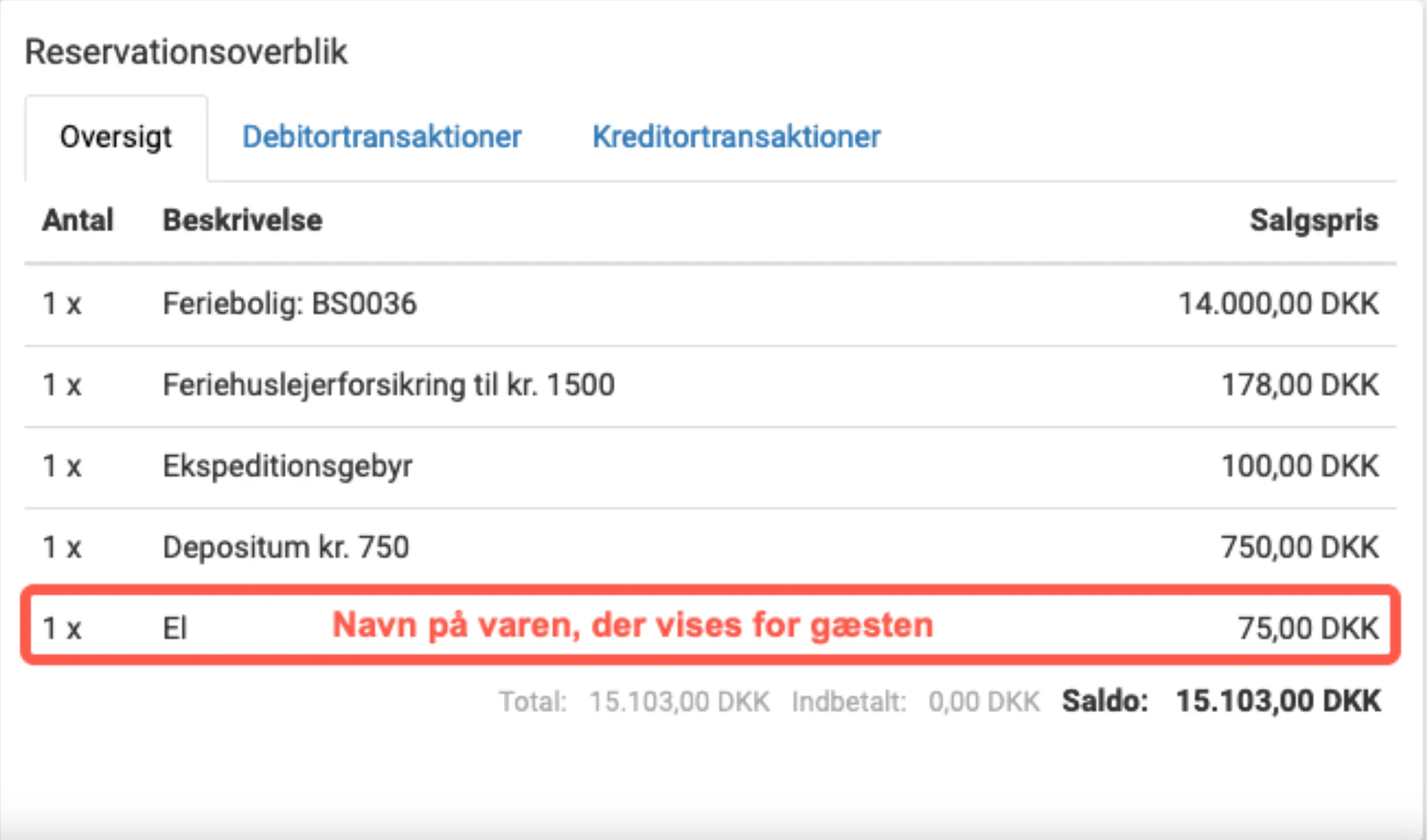 Ændre vares navn på resevation