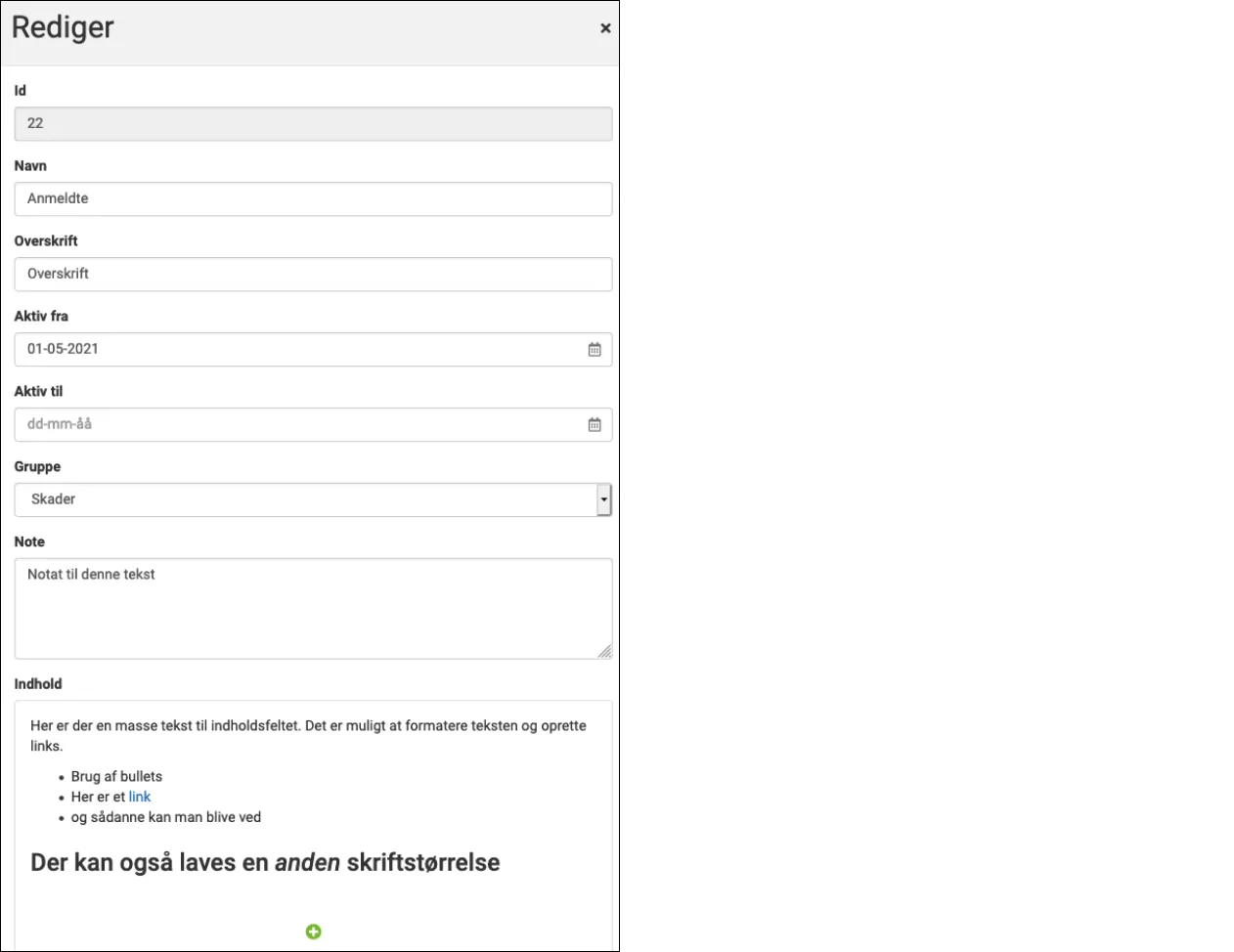Eksempel på visning
